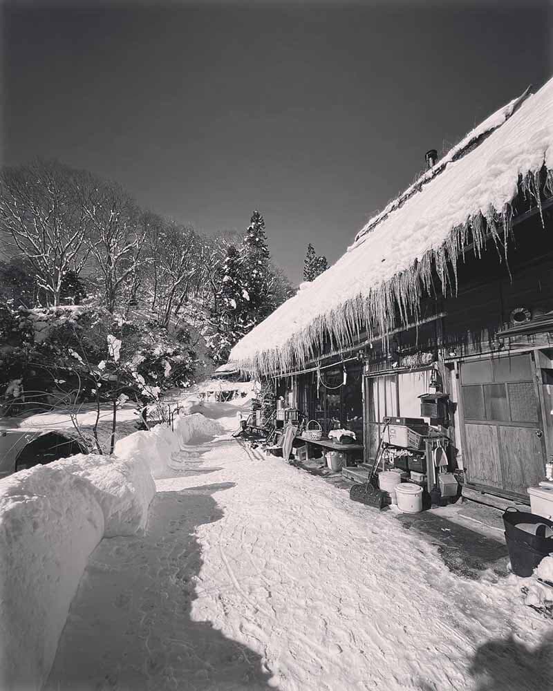 茅葺き古民家の冬景色